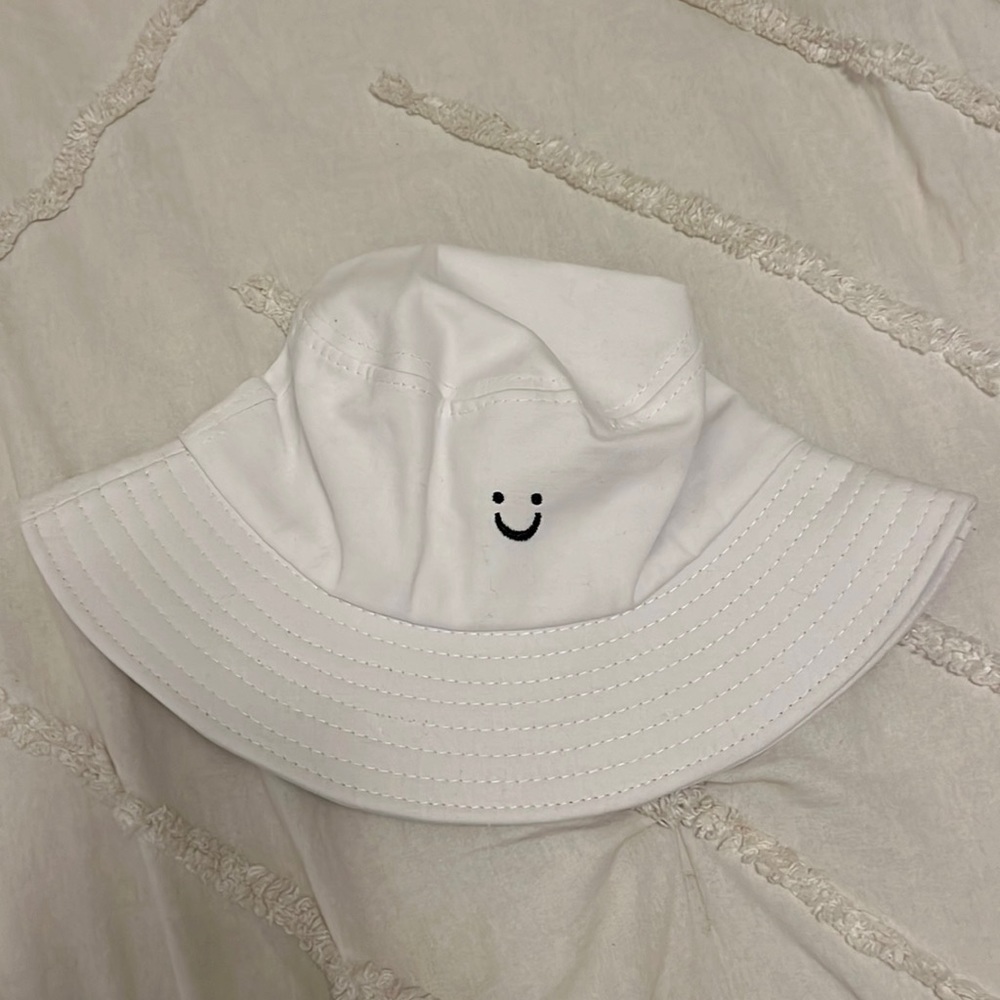 White Bucket Hat with Smiley Face